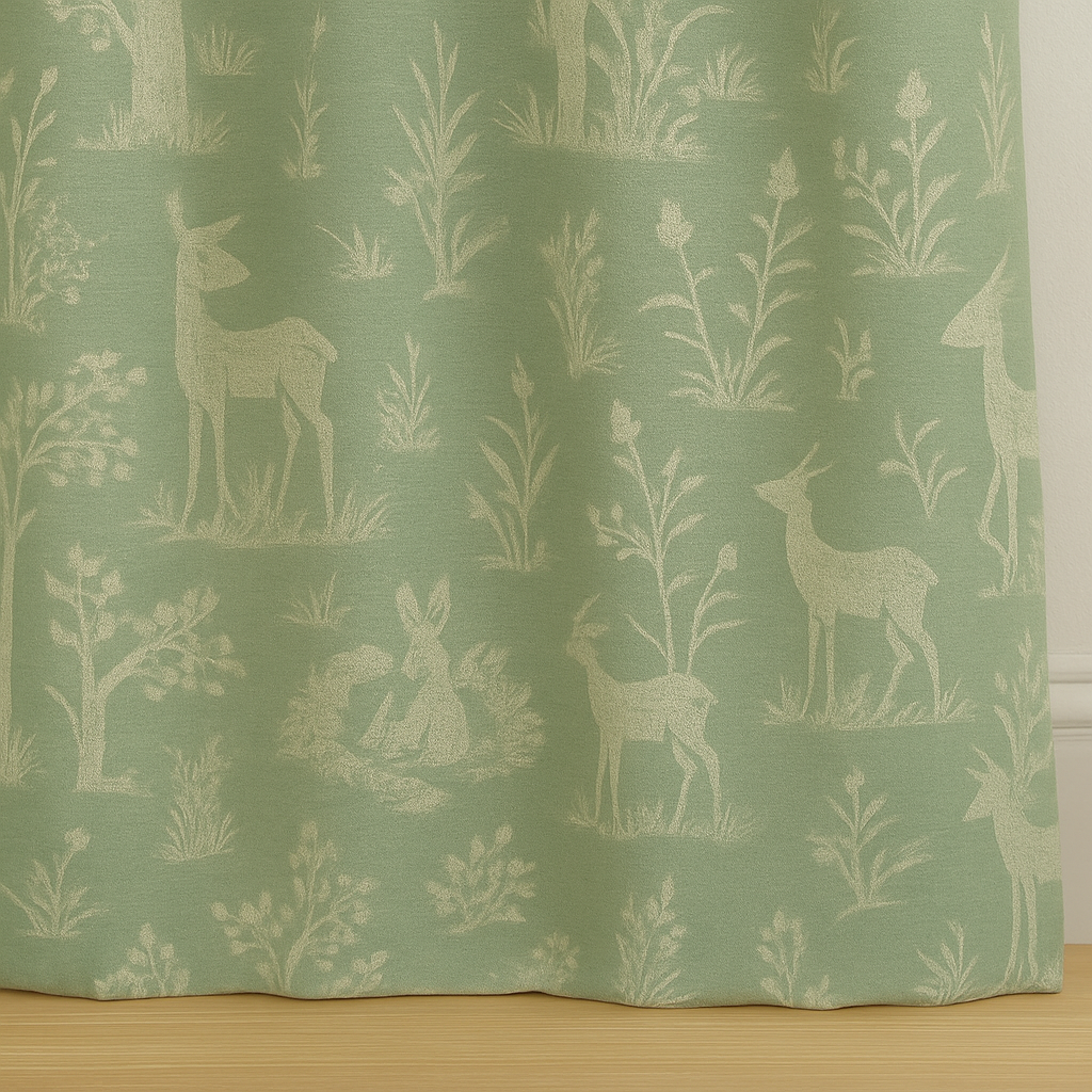 Sage Green Linen Curtains with Animal & Nature Print | Custom Sizes | Blackout & Light Filtering Options | Rod & Track Compatible