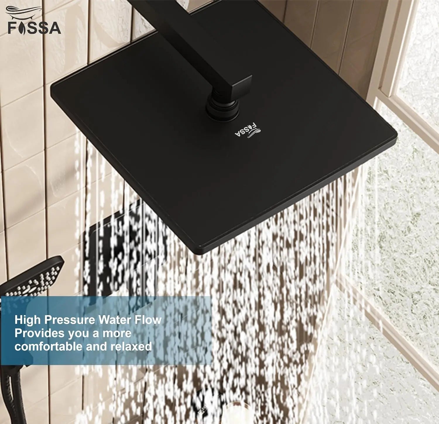 Fossa 8 Inch Rainfall Shower Head 304 Stainless Steel Rain Showers Overhead Wall Mounted (Black)